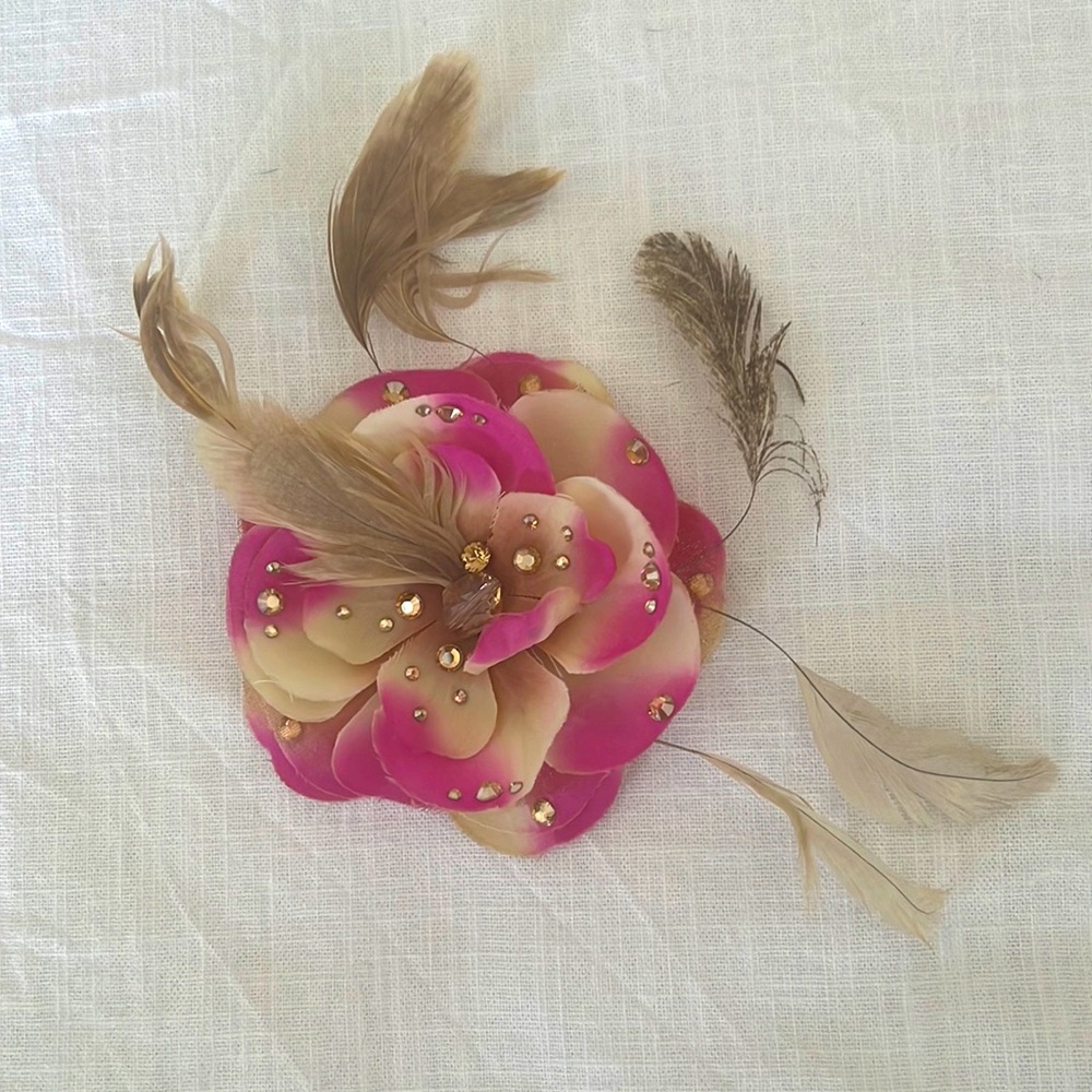 Large crystal and feather anywhere clip